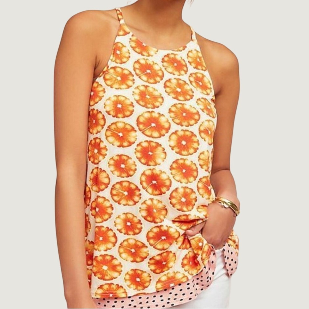 Anthropologie Porridge Orange Slice High Neck Layered Swing Tank Womens Medium - Picture 2 of 10